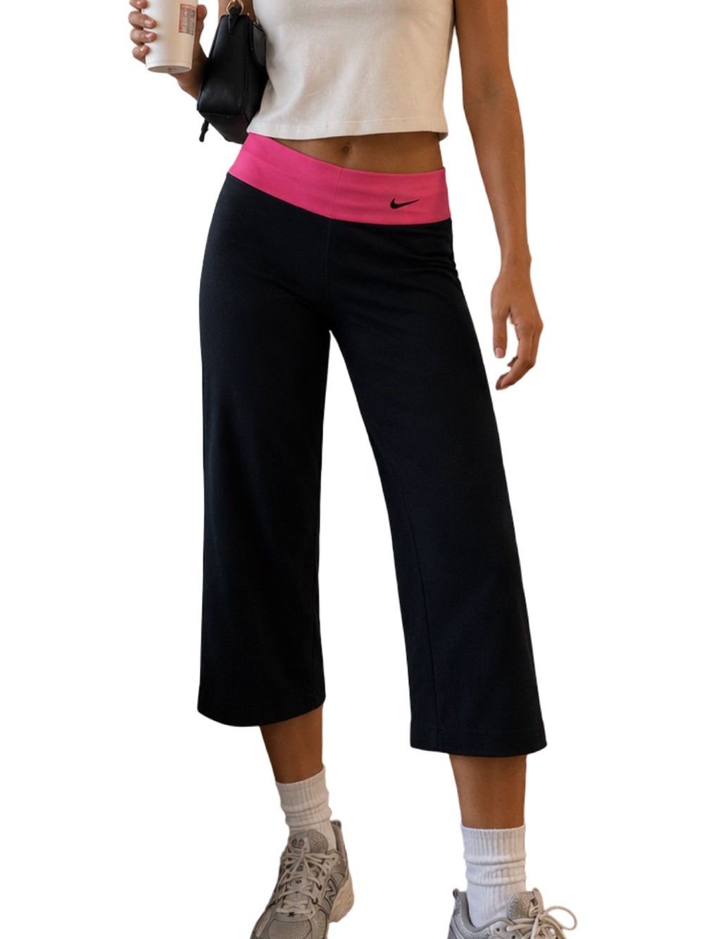 Nike Legend Y2K 90's Athletic Capri Yoga Pants Black & Pink Leggings XS NWT